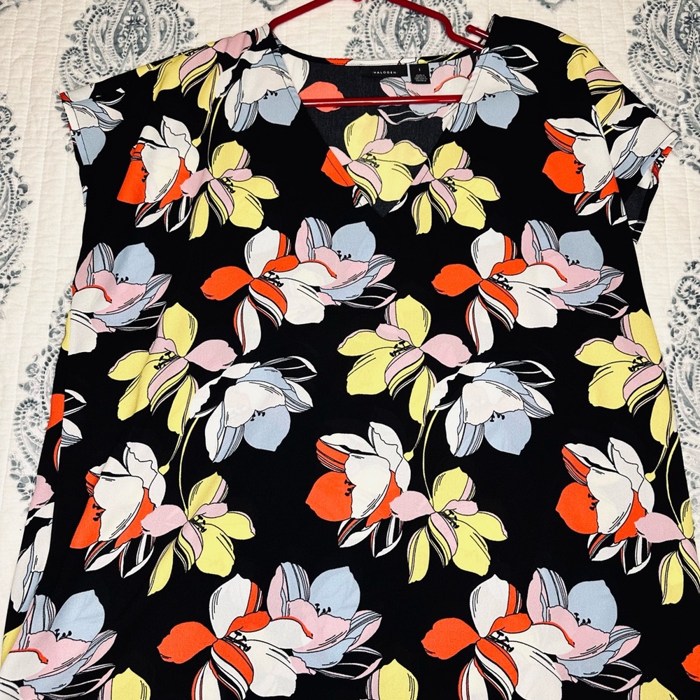 Halogen Black Floral‎ Print Blouse